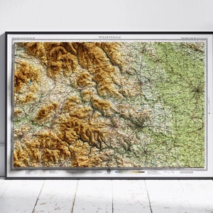 Wharfedale Shaded Relief Vintage Map Flat 2D Print ~ Poster Wall Art Decor Topography