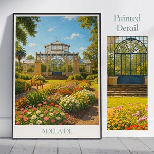 Adelaide Reiseposter, Palmenhaus-Botanischer Garten ~ Australien, gemalte Wandkunst & Wohndekor | Gerahmter personalisierter Druck | Urlaub Geschenk