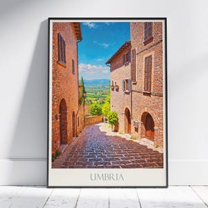 Umbria Travel Print ~ Italy Travel Poster | Painted Wall Art & Home Decor | Framed Personalized Print | Vacation Travel Gift