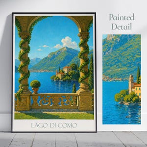 Poster turistico del Lago di Como, Villa del Balbianello ~ Italia, dipinto da parete e arredamento per la casa / Regalo di vacanza personalizzato con cornice