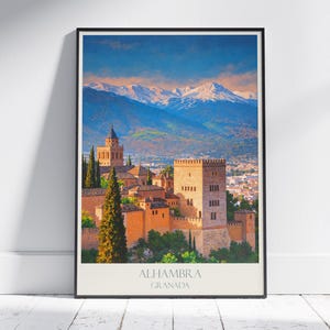 Stampa di viaggio Alhambra, Granada ~ Poster di viaggio in Spagna / Arte murale dipinta e arredamento per la casa / Stampa personalizzata con cornice / Regalo di viaggio per le vacanze