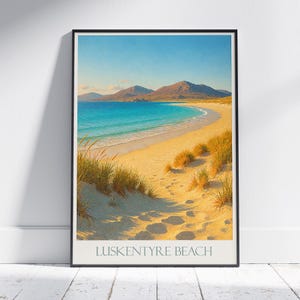 Luskentyre Beach Travel Poster | Isle of Harris Scotland Art Print | Golden Sands & Turquoise Sea | Coastal Wall Decor