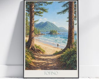 Tofino Canada Travel Poster: Vancouver Island Surf Beach Painted Art Print