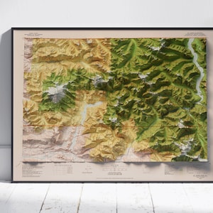 Mount Baker, Washington ~ carte en relief ombragé à plat 2D ~ affiche murale Art déco topographie