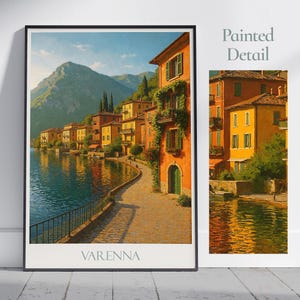 Varenna Travel Poster, Lake Como ~ Italy Painted Wall Art Print & Home Decor | Framed Personalized Vacation Gift