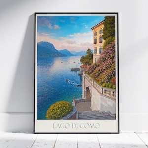 Lake Como Travel Print ~ Italy Travel Poster | Painted Wall Art & Home Decor | Framed Personalized Print | Vacation Travel Gift