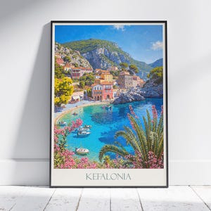 Kefalonia Reise Poster, Assos ~ Griechenland Reise Poster | Gemalte Wandkunst & Wohnkultur | Gerahmter personalisierter Druck | Urlaub Reise Geschenk