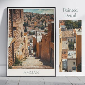 Stampa di viaggio di Amman ~ Poster di viaggio in Giordania / Stampa artistica da parete dipinta e arredamento per la casa / Stampa personalizzata con cornice / Regalo di viaggio per le vacanze