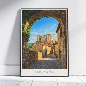 Compiano Emilia-Romagna Italy Travel Poster: Castello di Compiano View