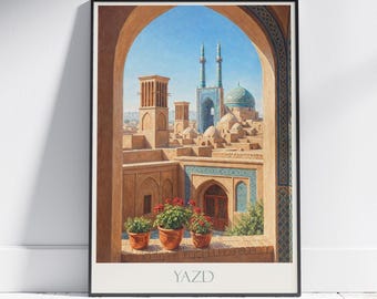 Yazd Travel Poster: Persian Cityscape Art Print - Iran Architecture