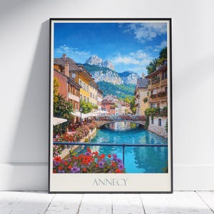 Annecy Travel Print ~ France Travel Poster | Painted Wall Art & Home Decor | Framed Personalized Print | Vacation Travel Gift