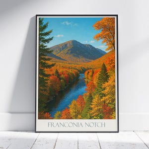 Franconia Notch Reiseplakat, New Hampshire Herbstlaub Kunst | Weisses Gebirge Landschaftsdruck | Herbst Dekor Geschenk