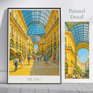 Milan Travel Poster, Galleria Vittorio Emanuele II ~ Italy Painted Wall Art | Home Decor | Framed Personalized Print | Vacation Gift