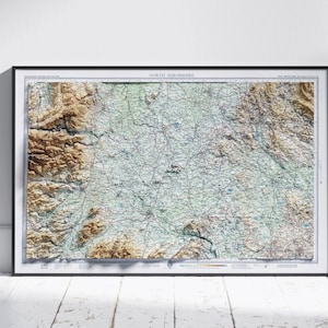 North Shropshire ~ Vintage Style Flache schattierte Reliefkarte Druck Poster Wandkunst Dekor
