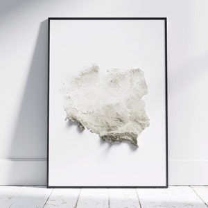Polen kaart ~ platte 2D minimalistische topografische print ~ schaduwrijke reliëf poster Wall Art modern decor