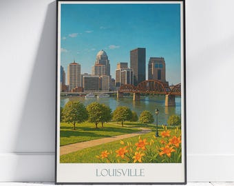 Louisville Kentucky Skyline Poster: Ohio Fluss, Derby City Kunst