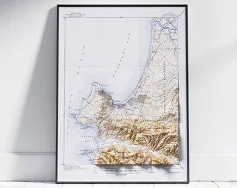 Monterey, Kalifornia ~ Płaska mapa 2D z cieniowaniem ~ Plakat ścienny, dekoracja topograficzna w stylu vintage