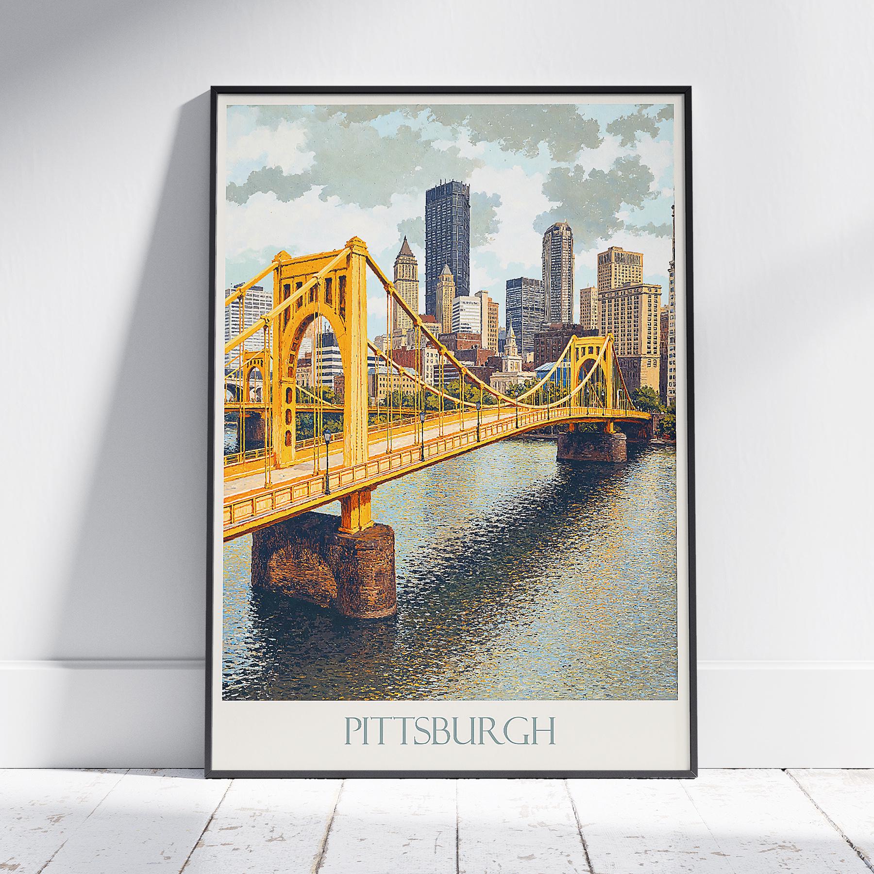 Pittsburgh Travel Poster: Yellow Bridge, Steel City Art Print - Etsy