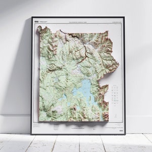 Kaart Yellowstone National Park ~ platte 2D vintage reliëfprint ~ poster muurkunst decor topografie
