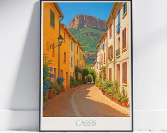 Póster de viaje de Cassis, Francia: Vista de una calle de la Provenza (lámina artística)