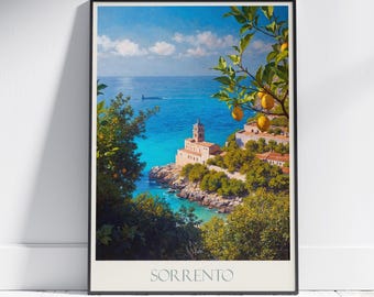 Cartaz de viagem de Sorrento, Itália: impressão artística da Costa Amalfitana