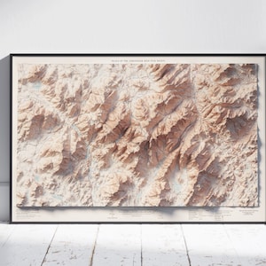 Carte des sentiers des montagnes des Adirondacks ~ impression en relief vintage 2D plate ~ affiche topographique murale art déco