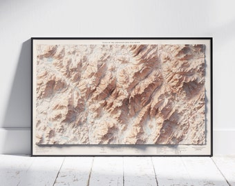 Adirondack Mountain Trails Map ~ Flat 2D Vintage Relief Print ~ Topographic Poster Wall Art Decor