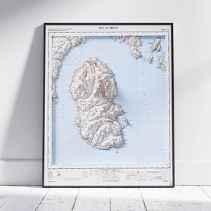 Isle of Arran, Schottland ~ Flache 2D Reliefkarte Vintage Style Print Poster Wandkunst Dekor