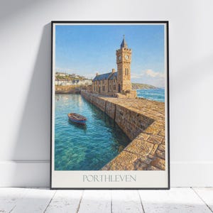Porthleven Harbor Art Print: Vintage Cornwall Travel Poster