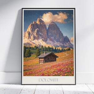 Dolomites Travel Print ~ Travel Poster | Painted Wall Art Print & Home Decor | Framed Personalized Print | Vacation Travel Gift