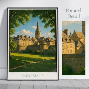 Cartaz de viagem de Saint Malo, Muralhas Históricas da Cidade ~ Impressão de parede pintada na França | Decoração para casa | Presente de férias