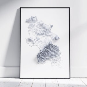 Carte du Buckinghamshire ~ impression minimaliste 2D ~ affiche topographique en relief ombragé, art mural, décoration moderne
