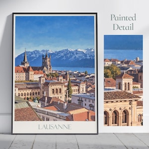 Lausanne Travel Print ~ Travel Poster Wall Art Home Decor Switzerland Personalized Gift Painting Framed