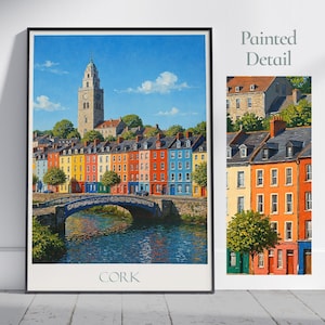 Korkreise-Plakat, Shandon Bells | Irland Wand Kunst Druck | Fluss Lee Wohnkultur | Gerahmtes personalisiertes Geschenk