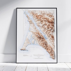 Point Reyes, Californië ~ Vintage schaduwrijke reliëf platte 2D kaart afdrukken ~ Poster Wall Art Decor topografie