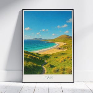 Isle of Lewis Travel Poster, Scotland Beach Art ~ Outer Hebrides Coastal Print | UK Home Decor Gift