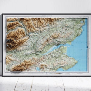 Firth of Tay, Schottland ~ Flache 2D Reliefkarte Vintage Atlas Stil Druck Poster Wandkunst Dekor