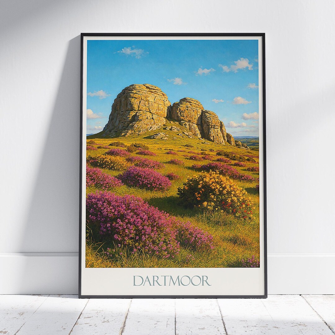 Dartmoor Travel Poster: Haytor Rocks, England - Vintage Style Art Print ...