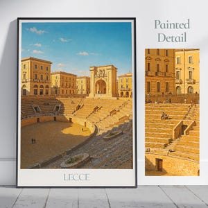 Poster di viaggio di Lecce / Anfiteatro romano, Italia, dipinto su parete / Decorazione per la casa e stampa personalizzata / Regalo per le vacanze