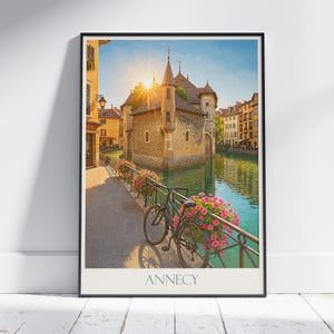 Annecy Travel Print ~ France Travel Poster | Painted Wall Art & Home Decor | Framed Personalized Print | Vacation Travel Gift