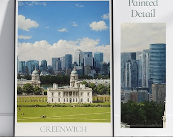 グリニッジ旅行プリント、ロンドン〜ポスター旅行壁アートホームデコレーションギフトパーソナライズフレーム