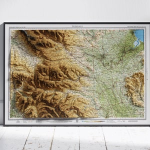 Teesdale & Pennines ~ Flache 2D Reliefkarte Vintage Atlas Stil Druck Poster Wandkunst Dekor