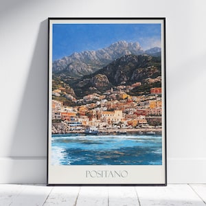 Positano Travel Print, Amalfi Coast ~ Italy Travel Poster Wall Art Home Decor Gift Personalized Framed