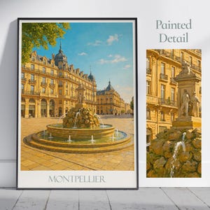 Affiche de voyage Montpellier ~ Affiche de voyage en France | Art mural peint et décoration d'intérieur | Impression personnalisée encadrée | Cadeau de voyage de vacances