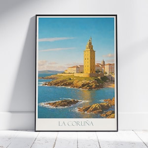 Stampa di viaggio La Coruña ~ Poster di viaggio in Spagna / Stampa artistica da parete dipinta e arredamento per la casa / Stampa personalizzata con cornice / Regalo di viaggio per le vacanze