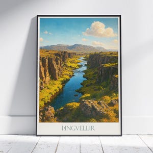 Poster di viaggio di Thingvellir / Stampa artistica del Parco nazionale islandese / Decorazione murale con paesaggio mozzafiato / Idea regalo nordica