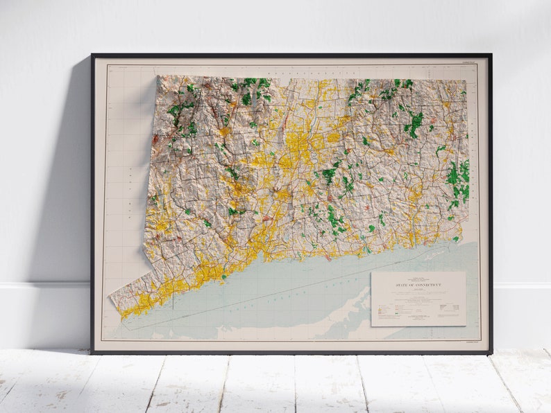 Connecticut Shaded Relief Map 2D Print Poster Wall Art Decor Topography