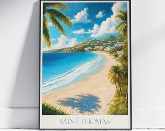 Saint Thomas Travel Print, US Virgin Islands ~ Travel Poster | Painted Wall Art & Home Decor | Framed Painting Print | Vacation Travel Gift