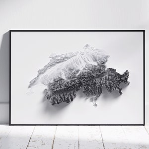 Mapa da Suíça ~ Impressão em relevo minimalista 2D plano ~ Cartaz topográfico simples decoração de arte de parede