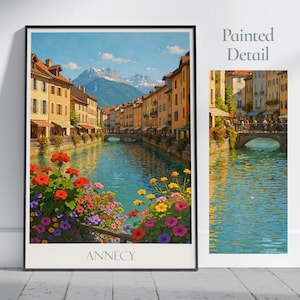 Annecy Travel Print ~ France Travel Poster | Painted Wall Art & Home Decor | Framed Personalized Print | Vacation Travel Gift